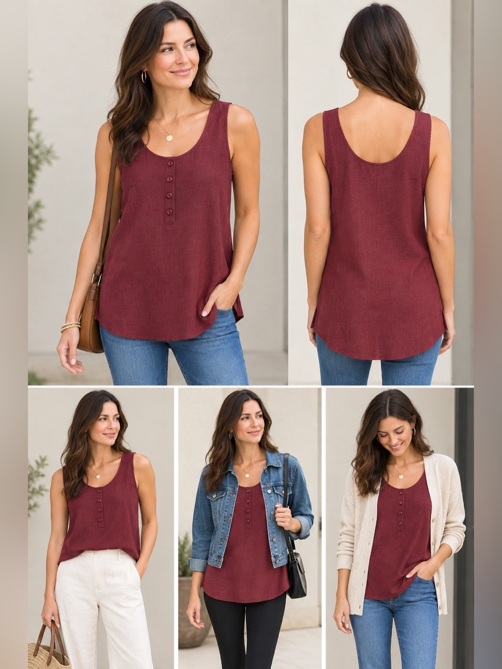 Le Chateau Red Sleeveless Buttoned Tank Top